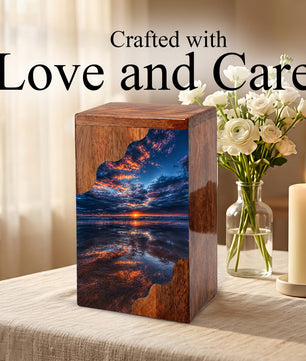 Beach Wooden Cremation Urn for Human Ashes | Ocean Sunset Memorial Urn