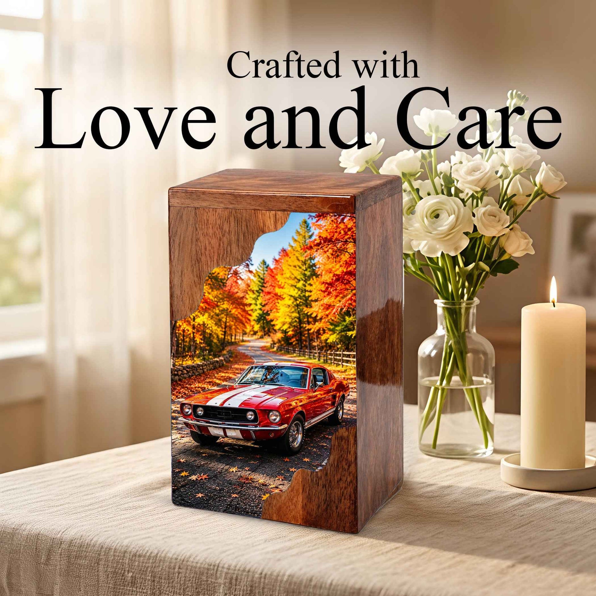 Classic Car Wooden Cremation Urn – Wooden Urn for Human Ashes