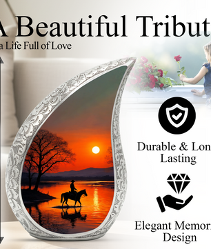 Personalized Cowboy Urn for Dad, Western Memorial Urn, Horseback Sunset Cremation Urn for Ashes