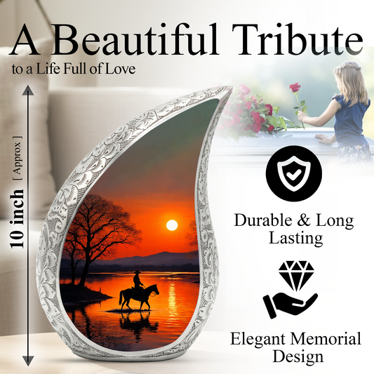 Personalized Cowboy Urn for Dad, Western Memorial Urn, Horseback Sunset Cremation Urn for Ashes
