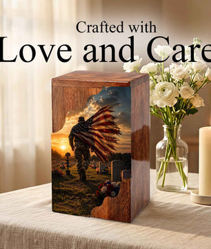 Military Wooden Cremation Urn for Veteran | American Flag Memorial Urn for Dad