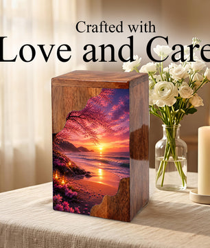 Beach Wooden Cremation Urn for Mom | Ocean Sunset Urn for Human Ashes