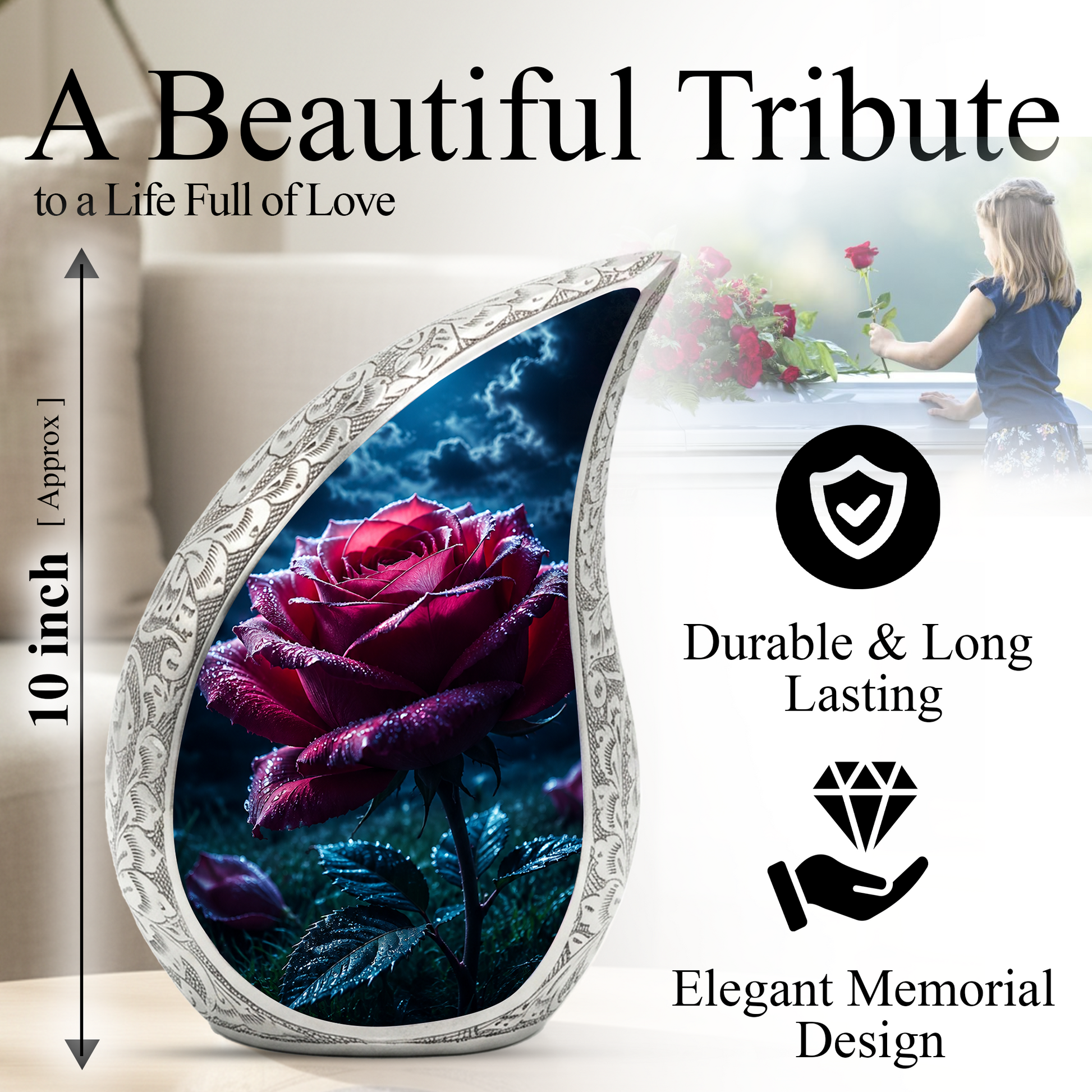 Rose Urn for Mom Ashes | Beautiful Rose Cremation Urn for Women, Mother, Sister, Daughter