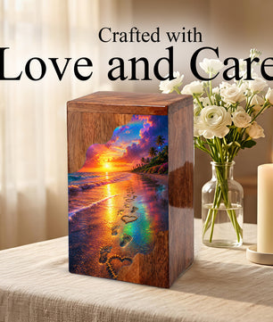 Beach Wooden Cremation Urn for Human Ashes | Ocean Sunset Memorial Urn