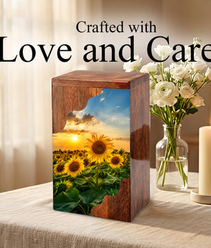 Sunflower Wooden Cremation Urn for Mom | Personalized Urn for Human Ashes