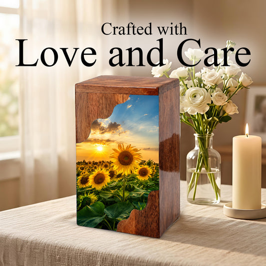 Sunflower Wooden Cremation Urn for Mom | Personalized Urn for Human Ashes