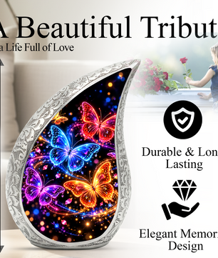 Personalized Butterfly Urn for Human Ashes, Adult Cremation Urn with Colorful Butterflies