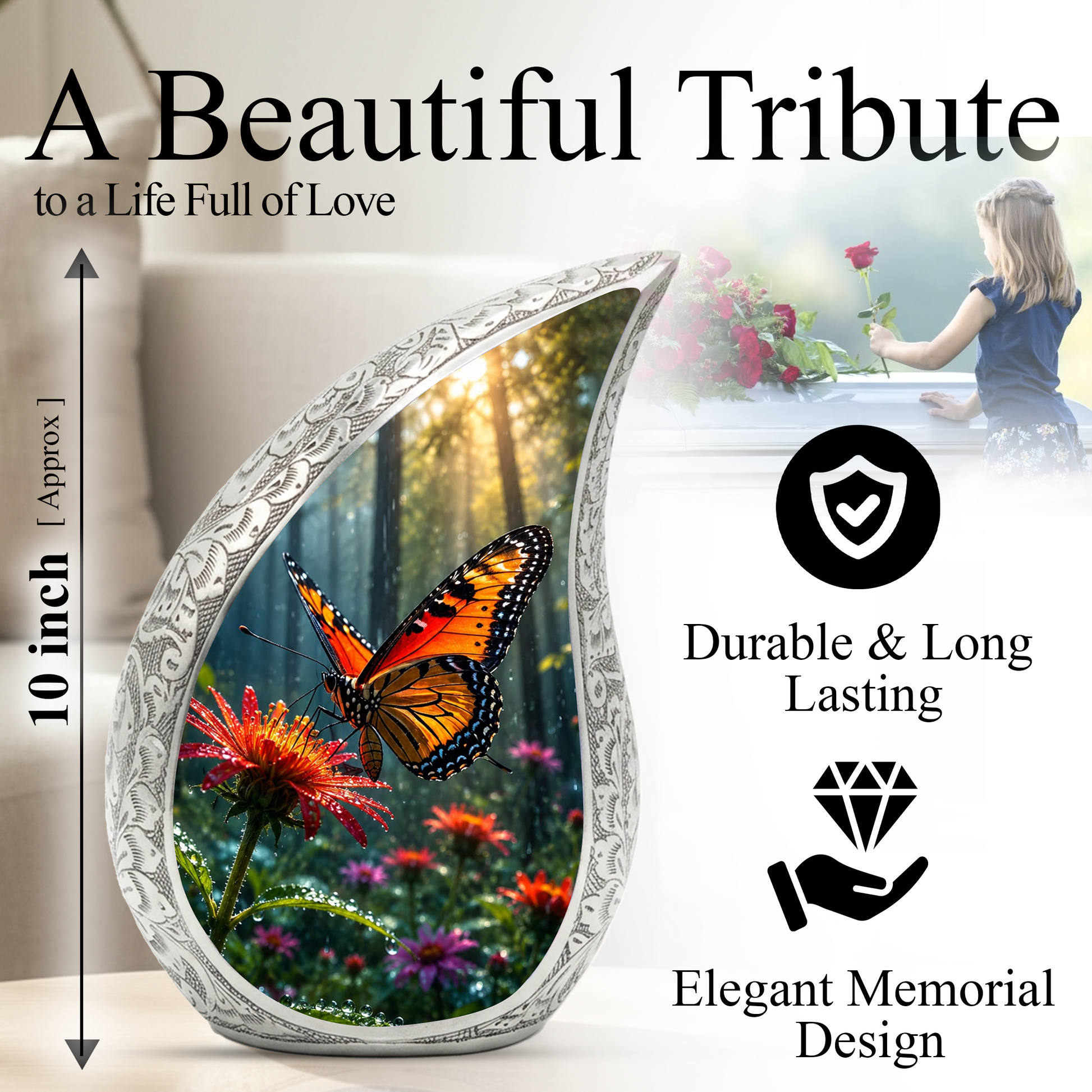Butterfly Urn for Human Ashes | Adult Cremation Urn with Butterfly Design