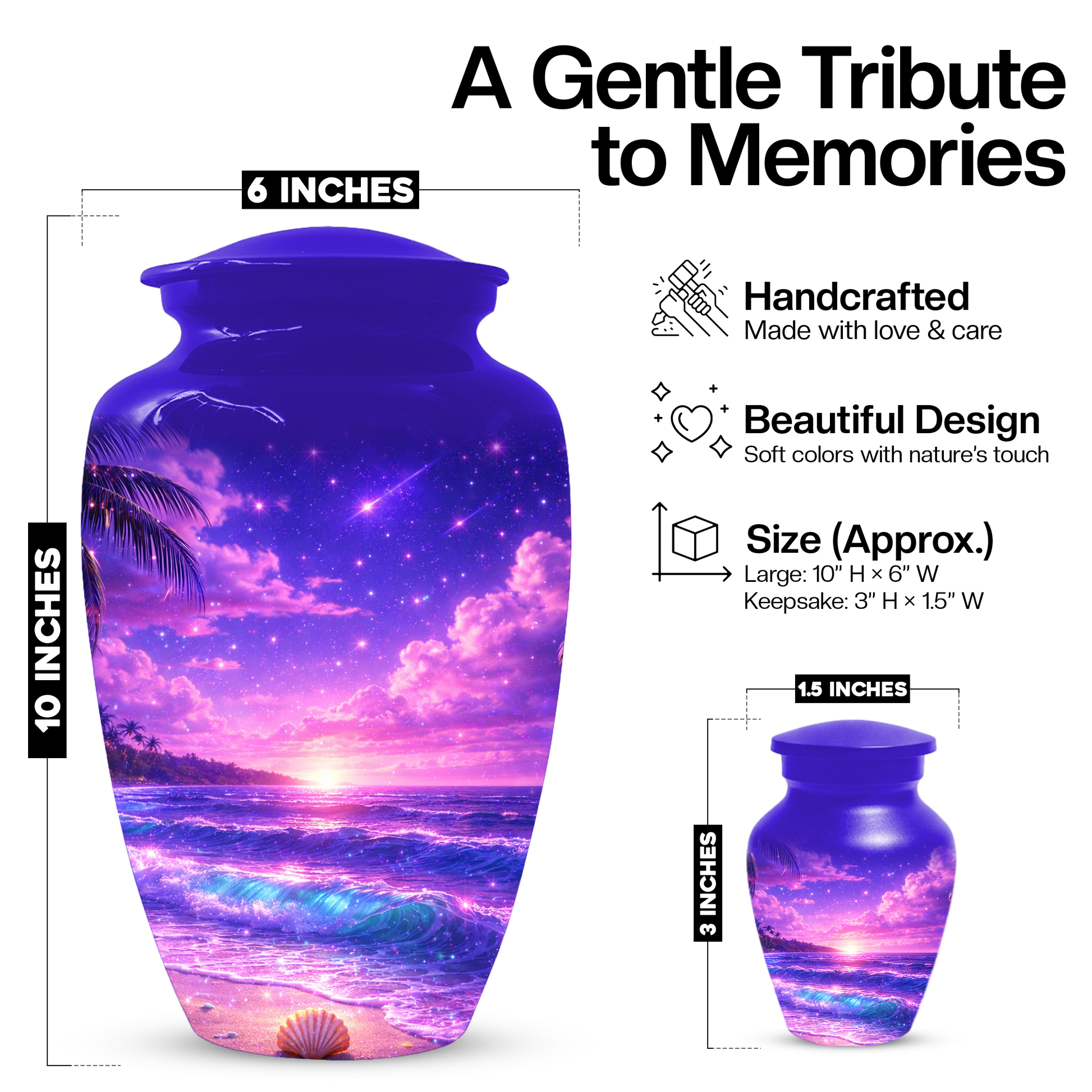 Personalized Beach Cremation Urn for Ashes | Ocean Wave Memorial Urn