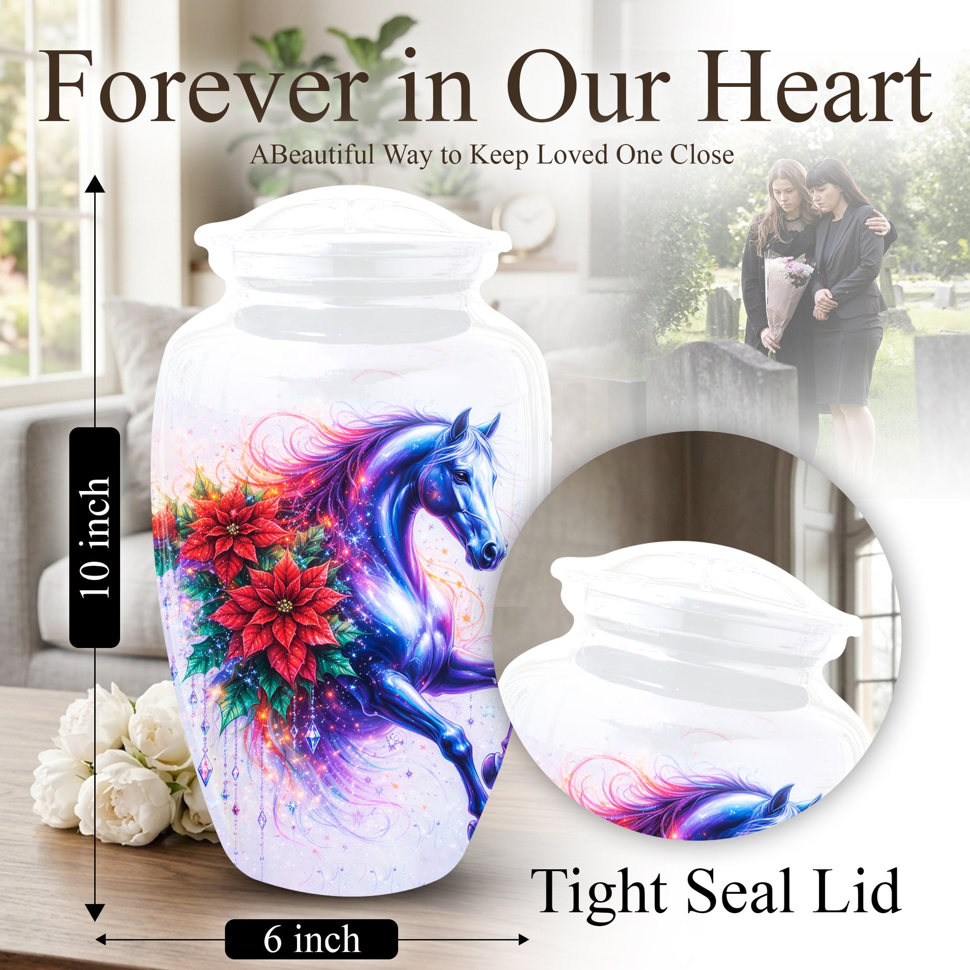 Horse Urn for Mom, Beautiful Cremation Large Urn for Women