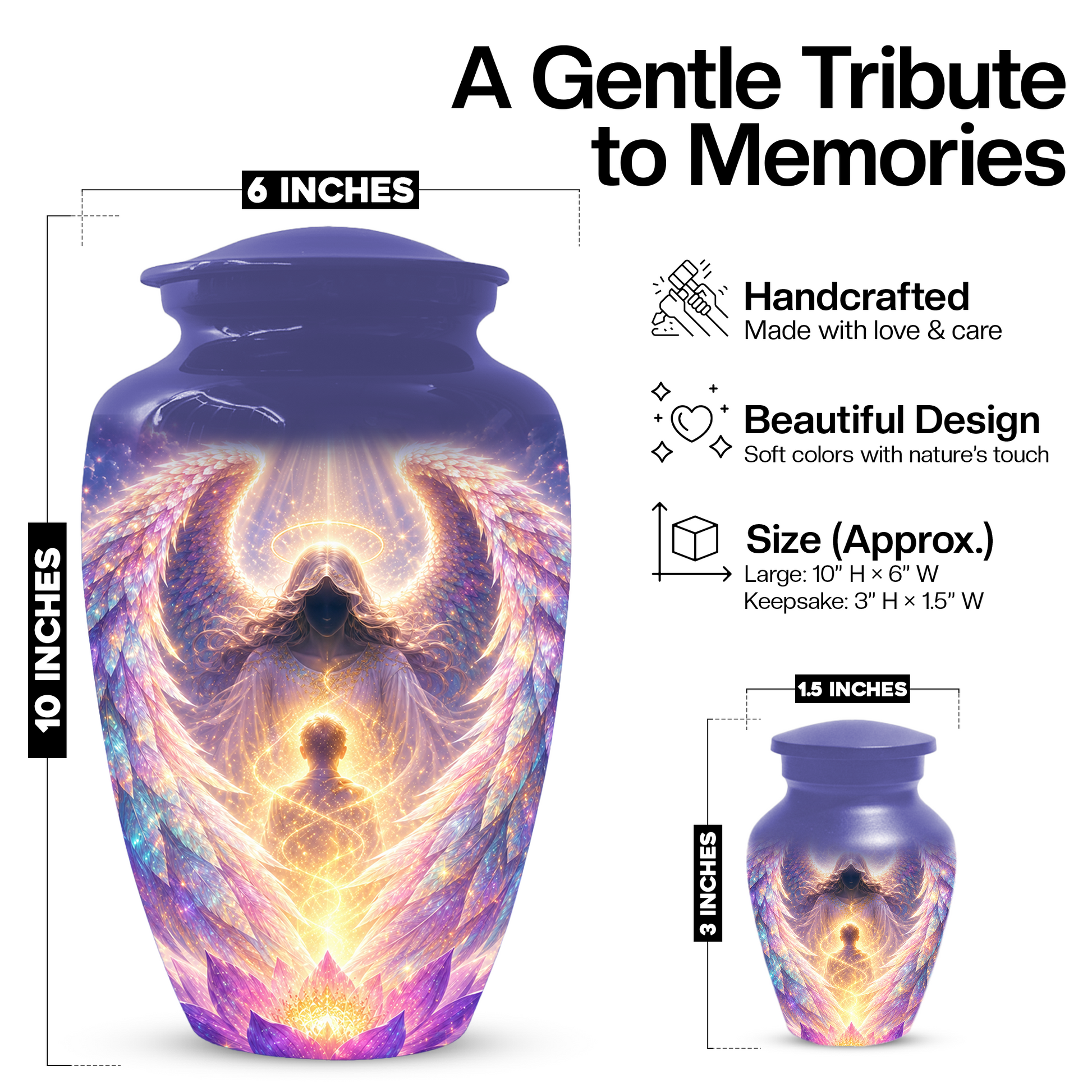 Guardian Angel Cremation Urn, Personalized Angel Memorial Urn for Human Ashes