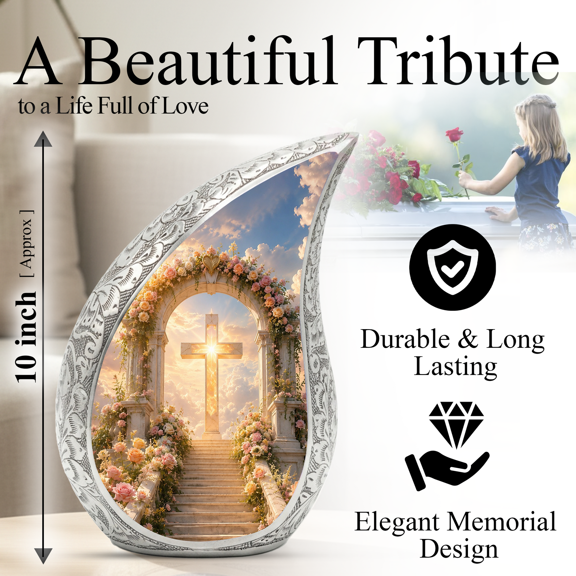 Heaven Cross Urn for Adult Ashes | Elegant Adult Cremation Urn for Human Ashes Memorial