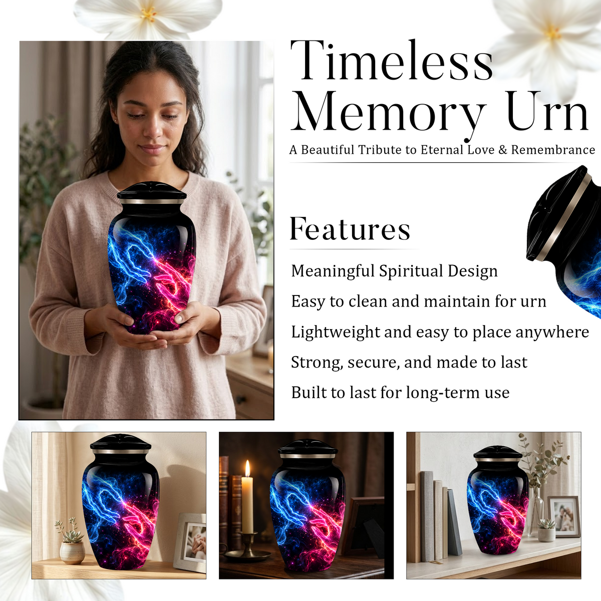 Cosmic Hands Cremation Urn for Adult Ashes, Blue and Pink Galaxy Memorial Urn, Personalized Funeral Urn for Human Ashes, Celestial Keepsake
