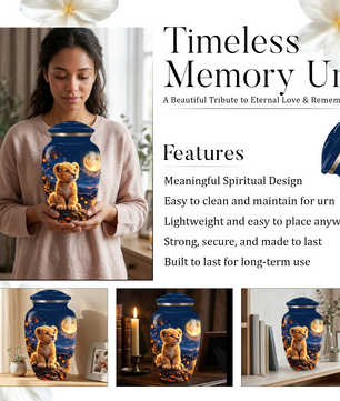 Personalized Adult Cremation Urn for Ashes, Baby Lion Under Golden Moon Memorial Urn