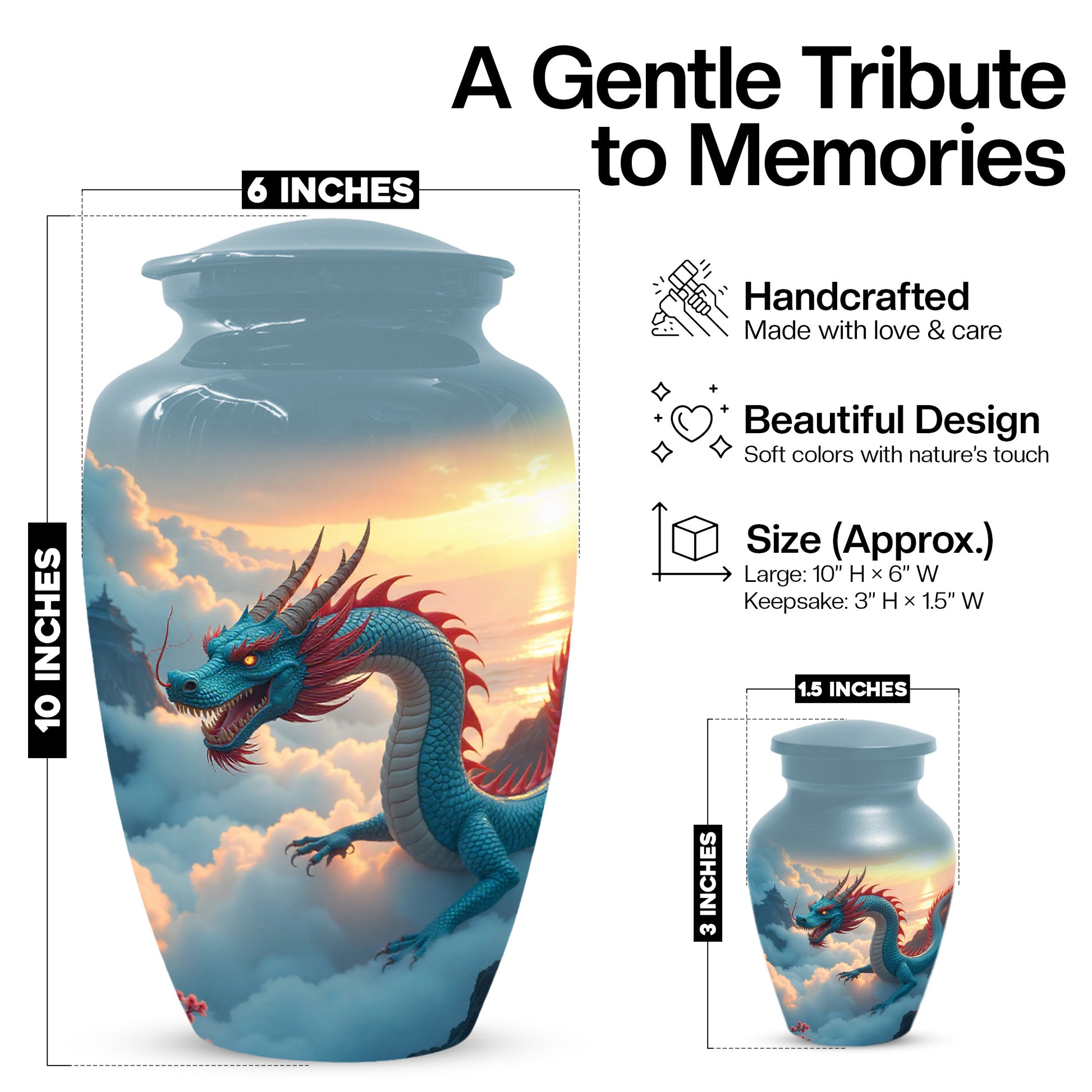 Celestial Sky Dragon Urn for Adult Ashes – Fantasy Dragon Adult Cremation Urn |  Memorial Urn