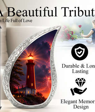 Orange Lighthouse Thunder Urn for Human Ashes | Adult Cremation Urn for Men & Women