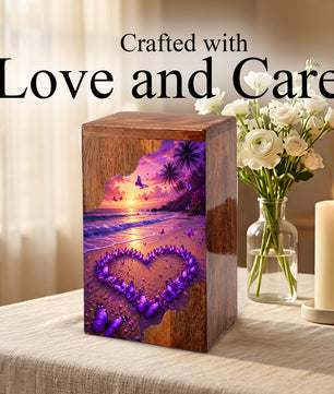 Purple Butterfly Beach Wooden Cremation Urn – Sunset Memorial Urn for Mom