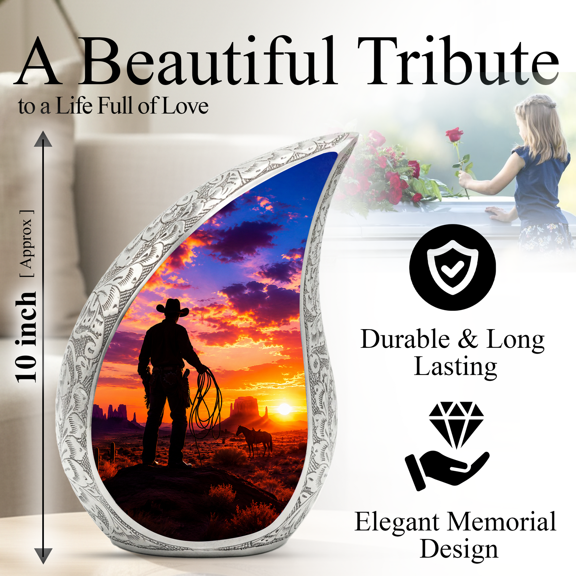 Western Cowboy Memorial Urn for Dad, Adult Cremation Urn for Ashes