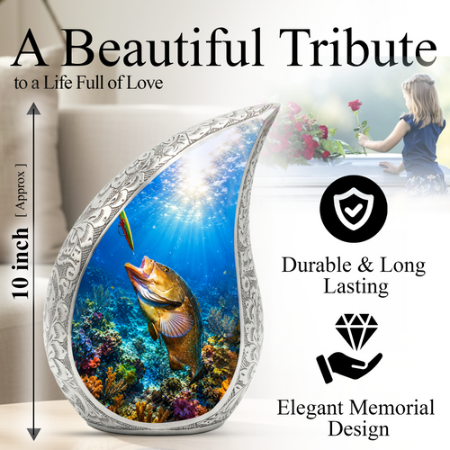 Bass Fishing Memorial Urn for Dad | Fisherman Cremation Urn for Ashes