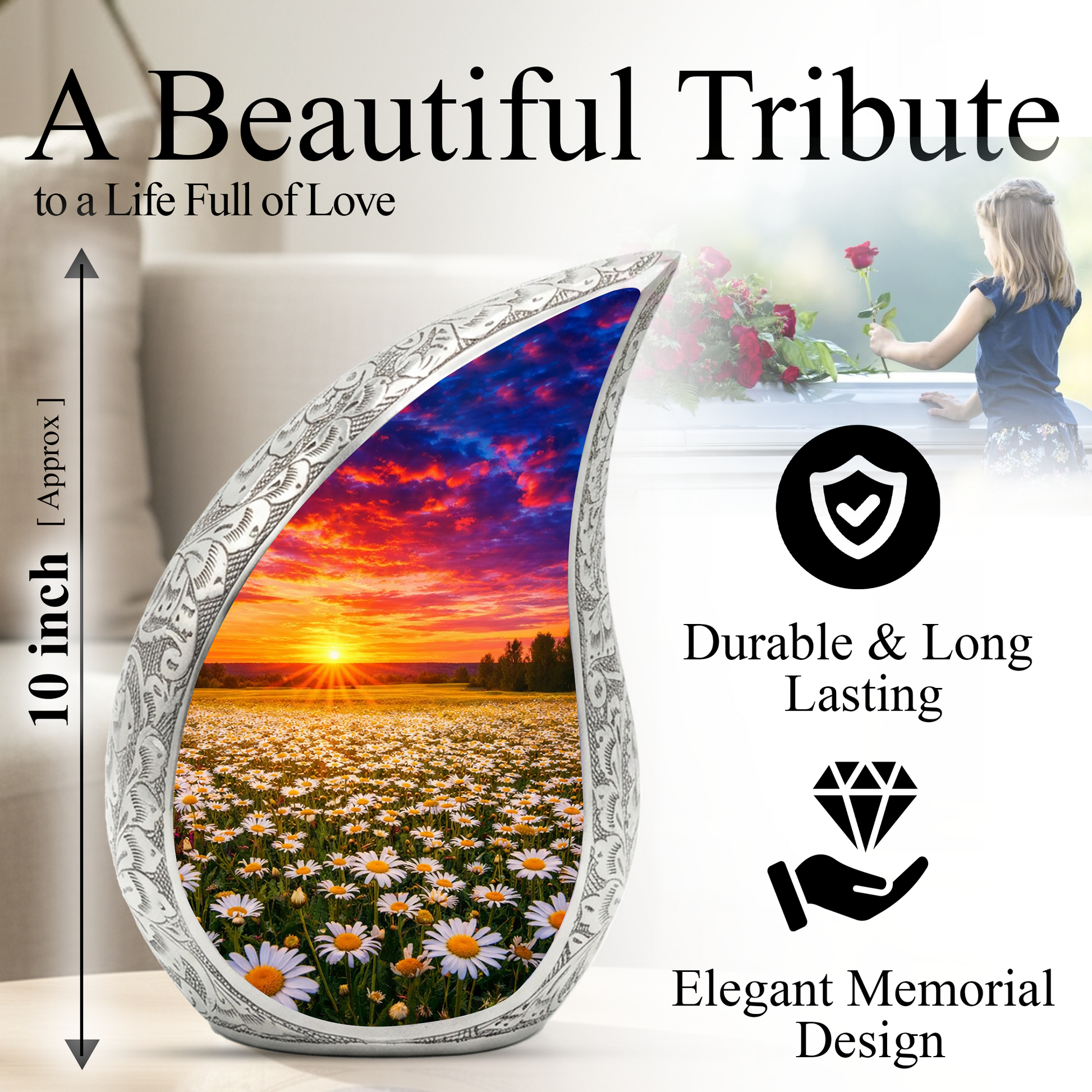 Sunflower Sunset Cremation Urn for Adult Ashes