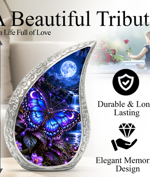 Blue Butterfly Cremation Urn for Mom Ashes - Moonlight Butterfly Memorial Urn