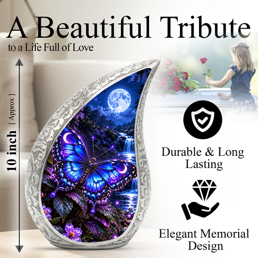 Blue Butterfly Cremation Urn for Mom Ashes - Moonlight Butterfly Memorial Urn