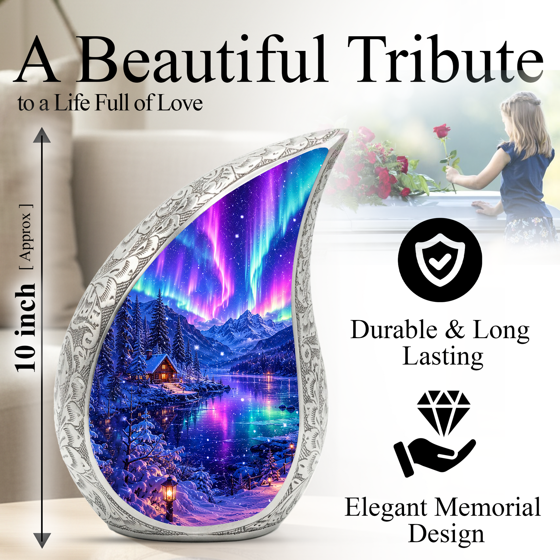 Aurora Borealis Cremation Urn for Mom & Women | Beautiful Keepsake Urn for Mom, Mother, Sister & Daughter