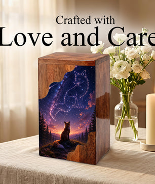 Fox Memorial Wooden Cremation Urn – Wooden Urn for Human Ashes