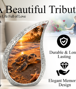 Baby Turtle Beach Urn for Human Ashes | Ocean Wave Wooden Cremation Urn