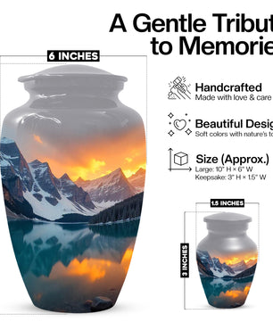 Mountain Lake Sunset Adult Urn for Human Ashes | Scenic Adult Cremation Urn