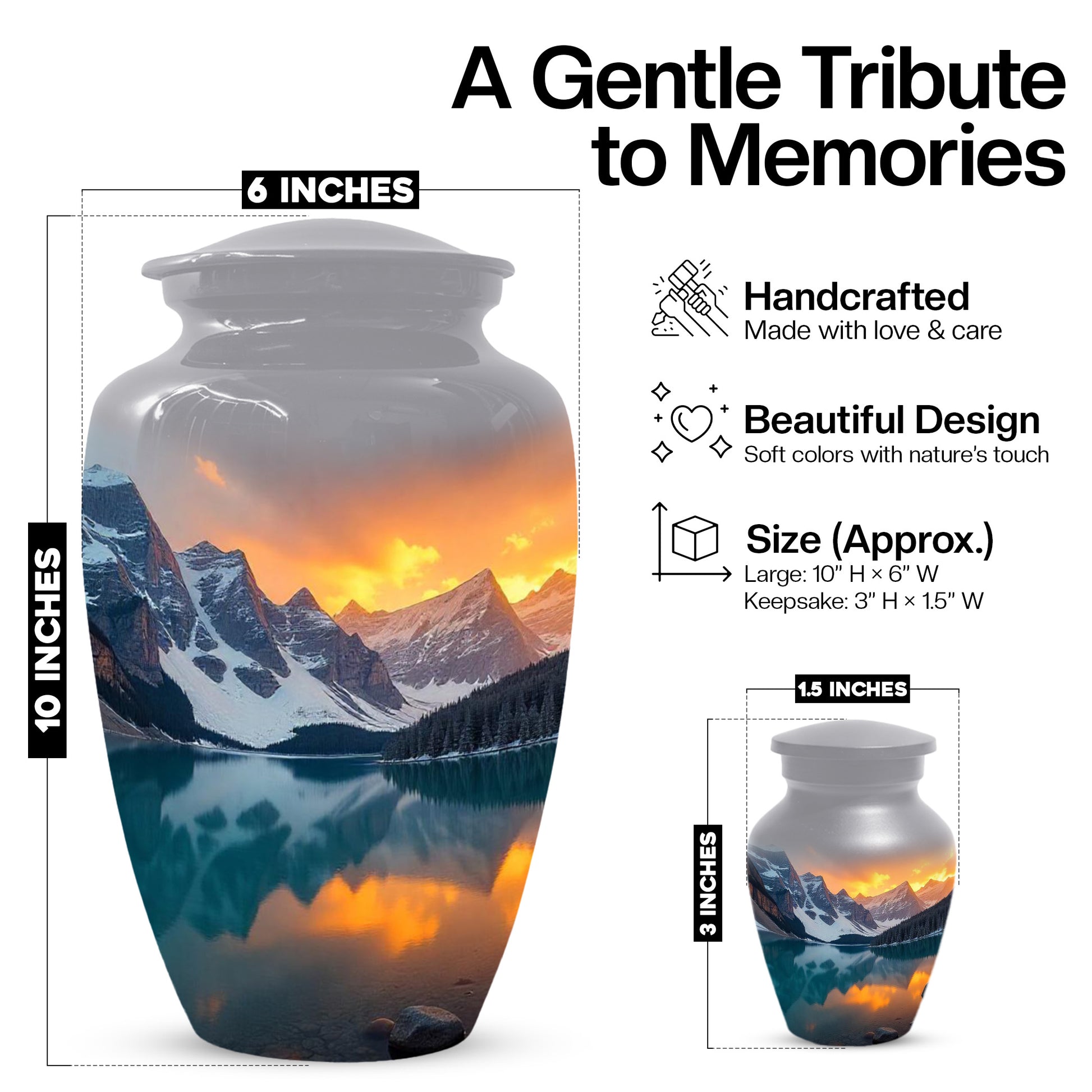 Mountain Lake Sunset Adult Urn for Human Ashes | Scenic Adult Cremation Urn