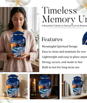 Personalized Adult Cremation Urn for Ashes, Custom Memorial Urn, Ocean Waves and Sunset Design
