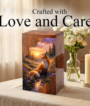 Wooden Cremation Urn for Human Ashes, Fox Memorial Urn