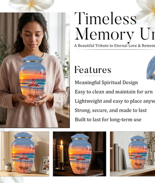 Flamingo Cremation Urn for Ashes, Romantic Beach Sunset Design, Custom Urn for Loved Ones