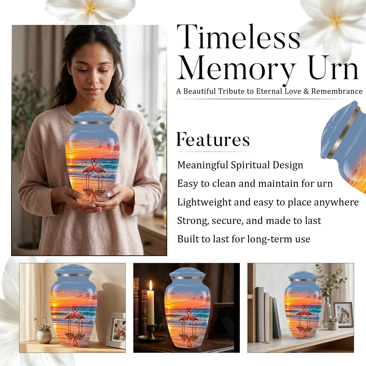 Flamingo Cremation Urn for Ashes, Romantic Beach Sunset Design, Custom Urn for Loved Ones