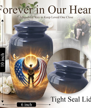 Military Veteran Cremation Urn for Dad, US Army Large Urn for Human Ashes
