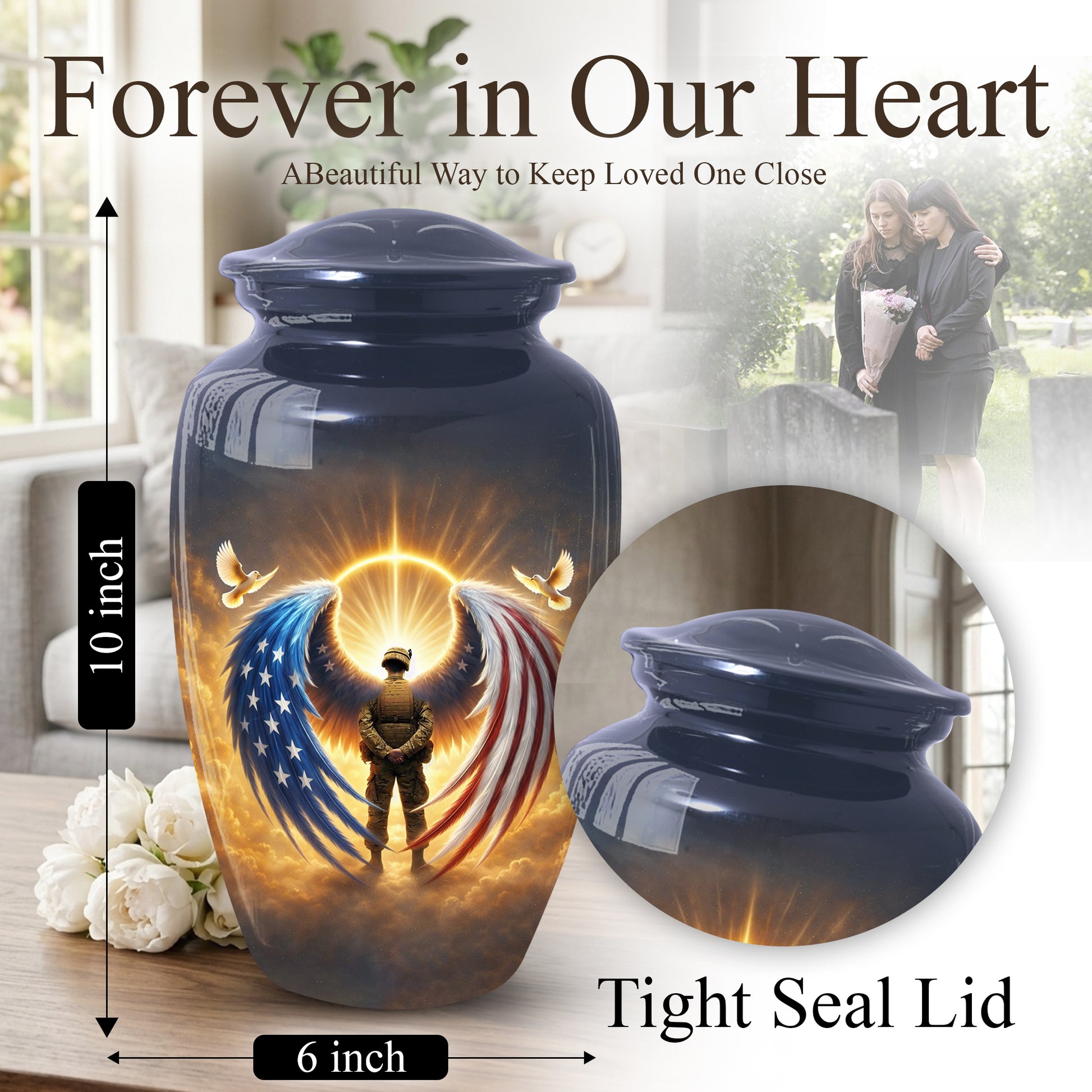 Military Veteran Cremation Urn for Dad, US Army Large Urn for Human Ashes