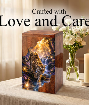 Tiger Wooden Cremation Urn – Personalized Memorial Urn for Dad | Nature Inspired Wooden Urn for Human Ashes
