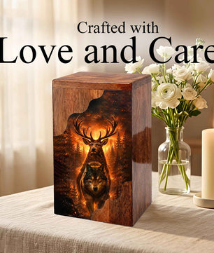 Wolf & Stag Wooden Cremation Urn – Woodland Memorial Urn