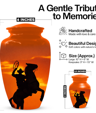 Personalized Cowboy Urn for Ashes | Western Horse Cremation Urn for Dad