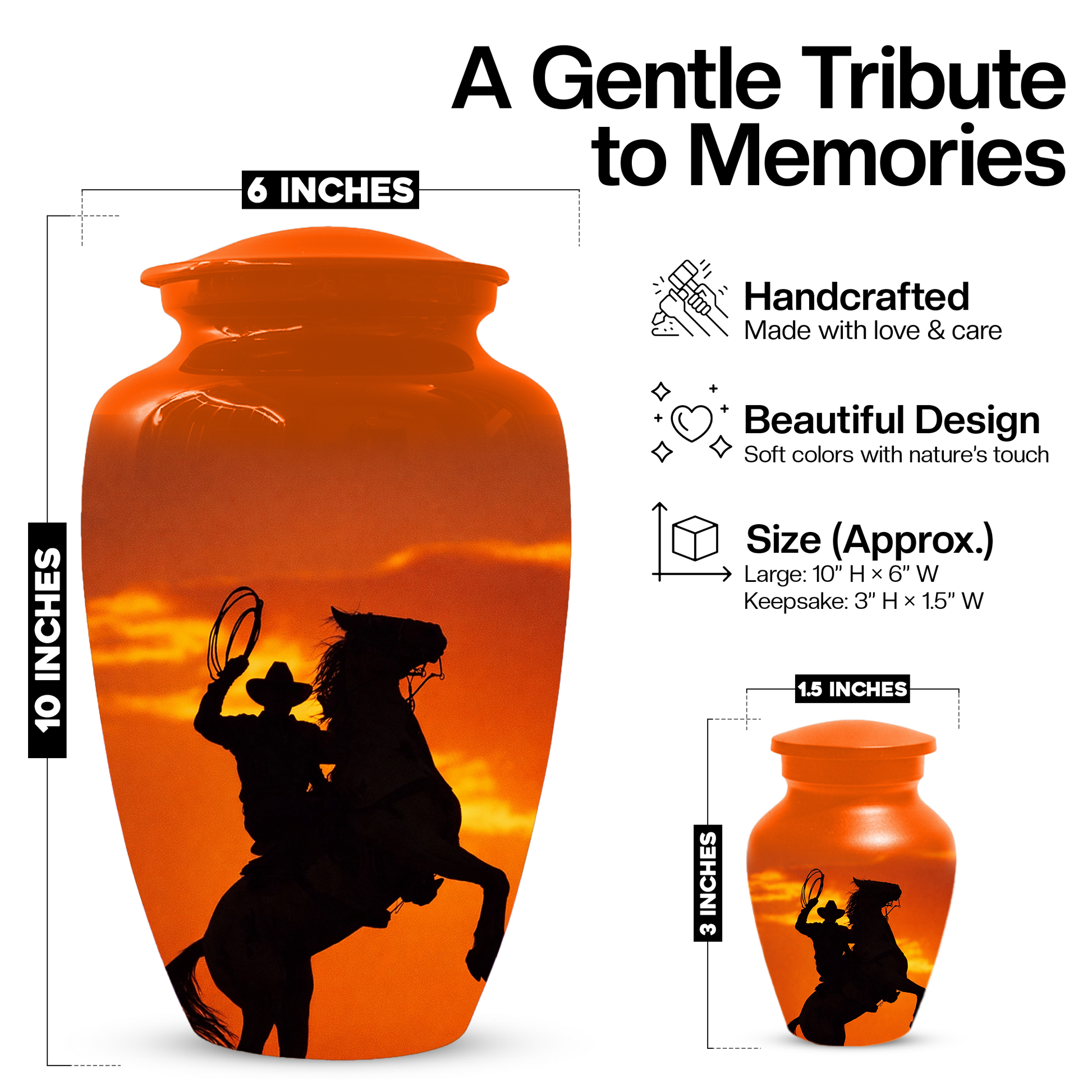 Personalized Cowboy Urn for Ashes | Western Horse Cremation Urn for Dad
