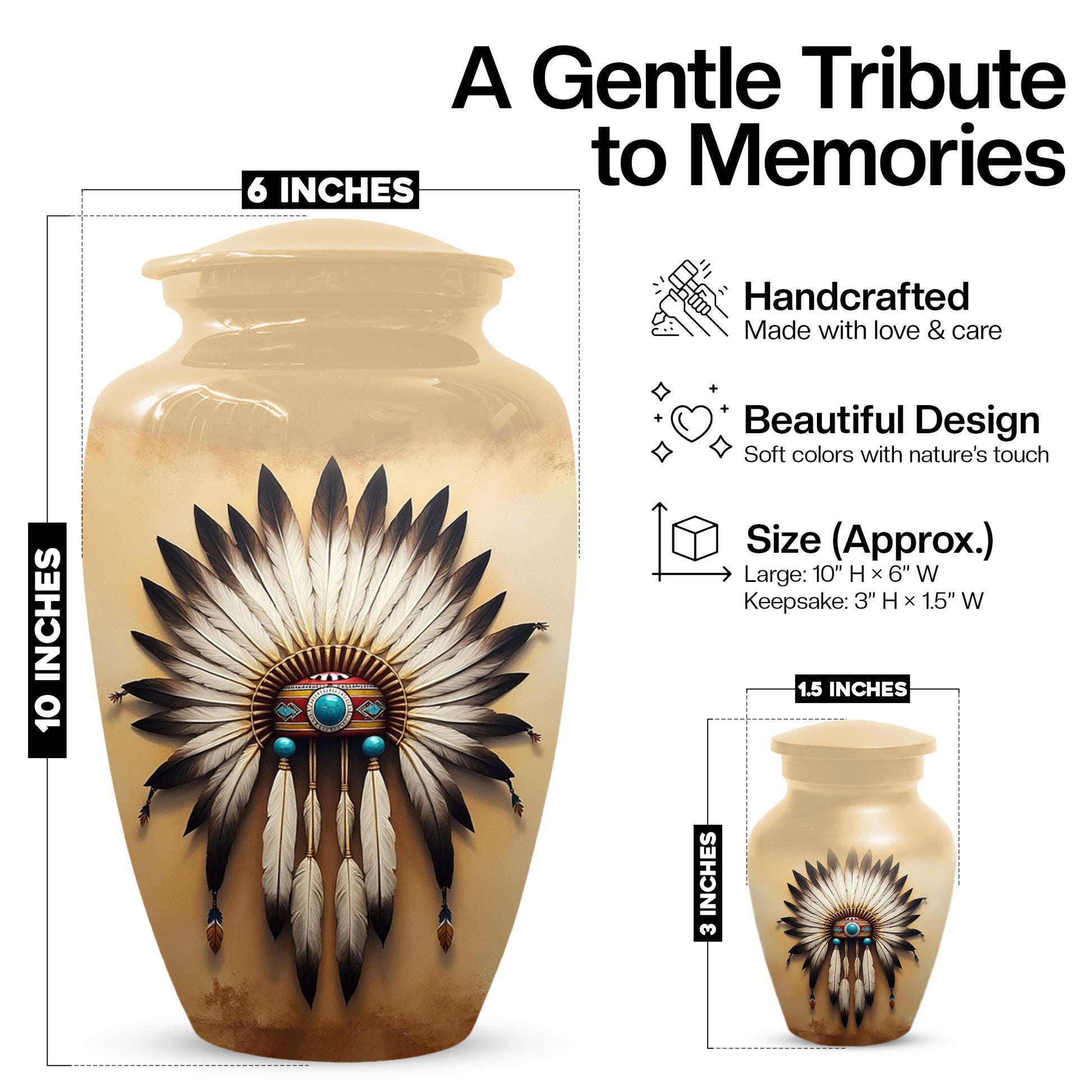 Native Urn for Human Ashes | Native American Inspired Adult Cremation Urn Memorial