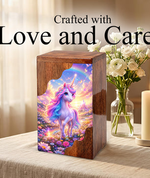 Unicorn Wooden Cremation Urn – Personalized Memorial Urn for Human Ashes