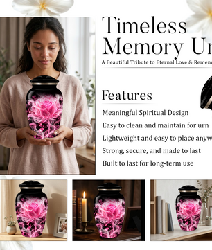 Pink Rose Cremation Urn for Ashes | Personalized Floral Memorial Urn | Handmade Adult Urn for Human Ashes