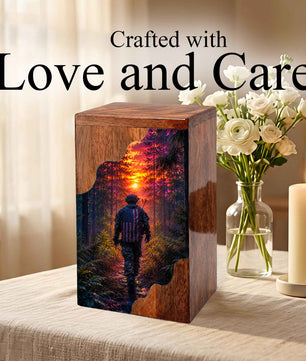 Military Memorial Wooden Cremation Urn – Patriotic Tribute Urn