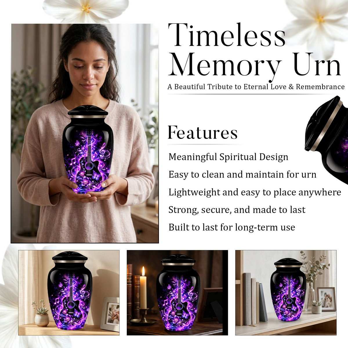 Personalized Guitar Cremation Urn for Ashes, Purple Music Memorial Urn, Custom Adult Cremation Urn