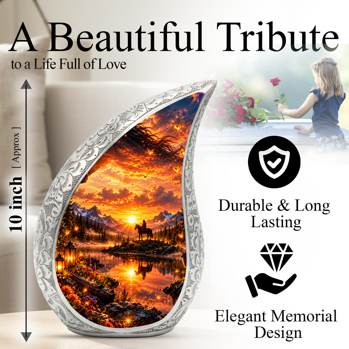 Horse Cremation Urn for Ashes, Cowboy Memorial Urn, Western Adult Urn, Horse Lover Urn