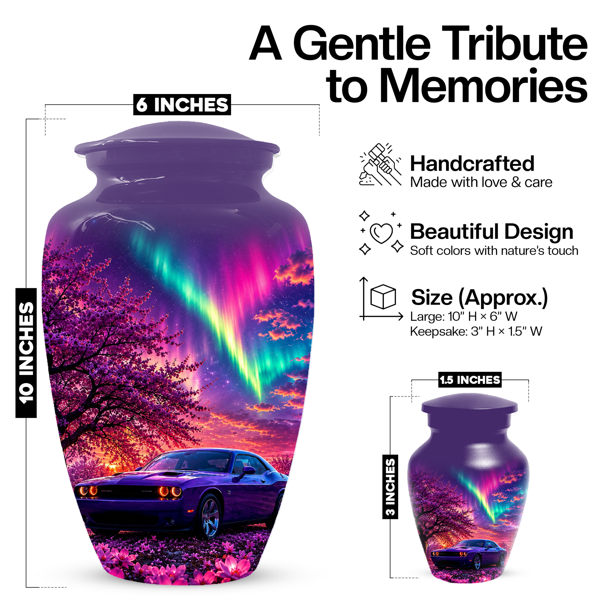 Muscle Car Urn for Human Ashes, Aurora Borealis Cremation Keepsake Urnsfor Dad