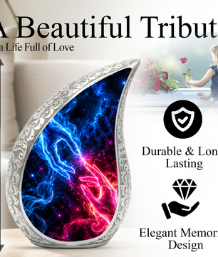 Cosmic Connection Cremation Urn for Ashes, Celestial Hands Adult Memorial Urn