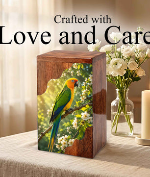 Parrot Wooden Cremation Urn – Personalized Memorial Urn for Human Ashes | Bird Memorial Wooden Urn